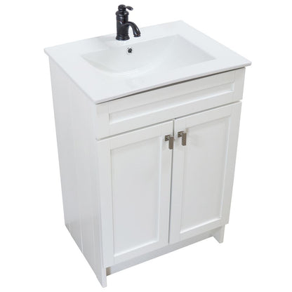 Bellaterra Home F24A-BN-CE 24" White Single Foldable Sink Vanity with White Ceramic Top
