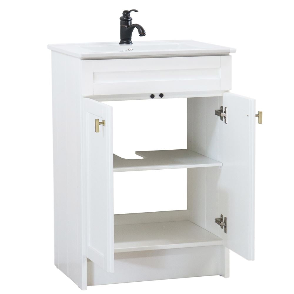 Bellaterra Home F24A-GD-CE 24" White Single Foldable Sink Vanity with White Ceramic Top