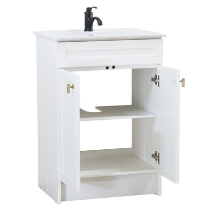 Bellaterra Home F24A-GD-CE 24" White Single Foldable Sink Vanity with White Ceramic Top
