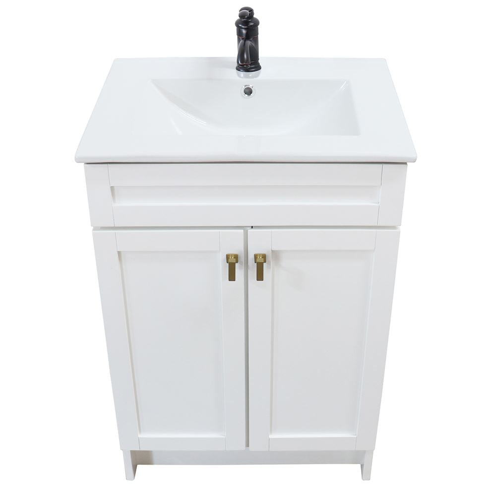 Bellaterra Home F24A-GD-CE 24" White Single Foldable Sink Vanity with White Ceramic Top