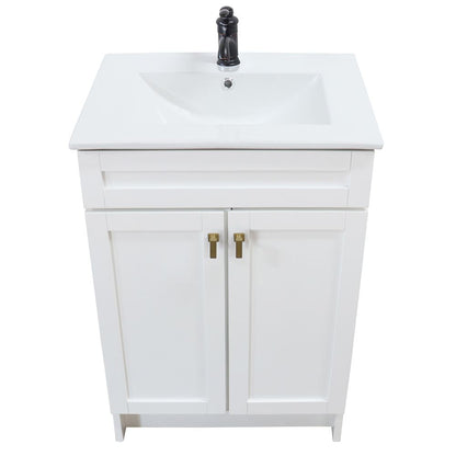 Bellaterra Home F24A-GD-CE 24" White Single Foldable Sink Vanity with White Ceramic Top