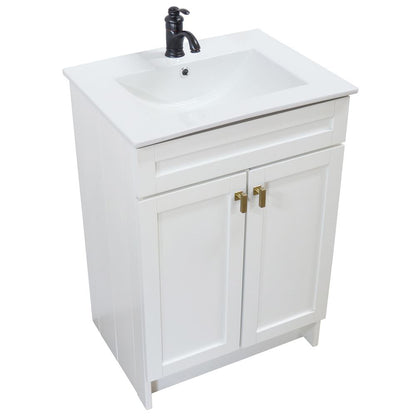 Bellaterra Home F24A-GD-CE 24" White Single Foldable Sink Vanity with White Ceramic Top