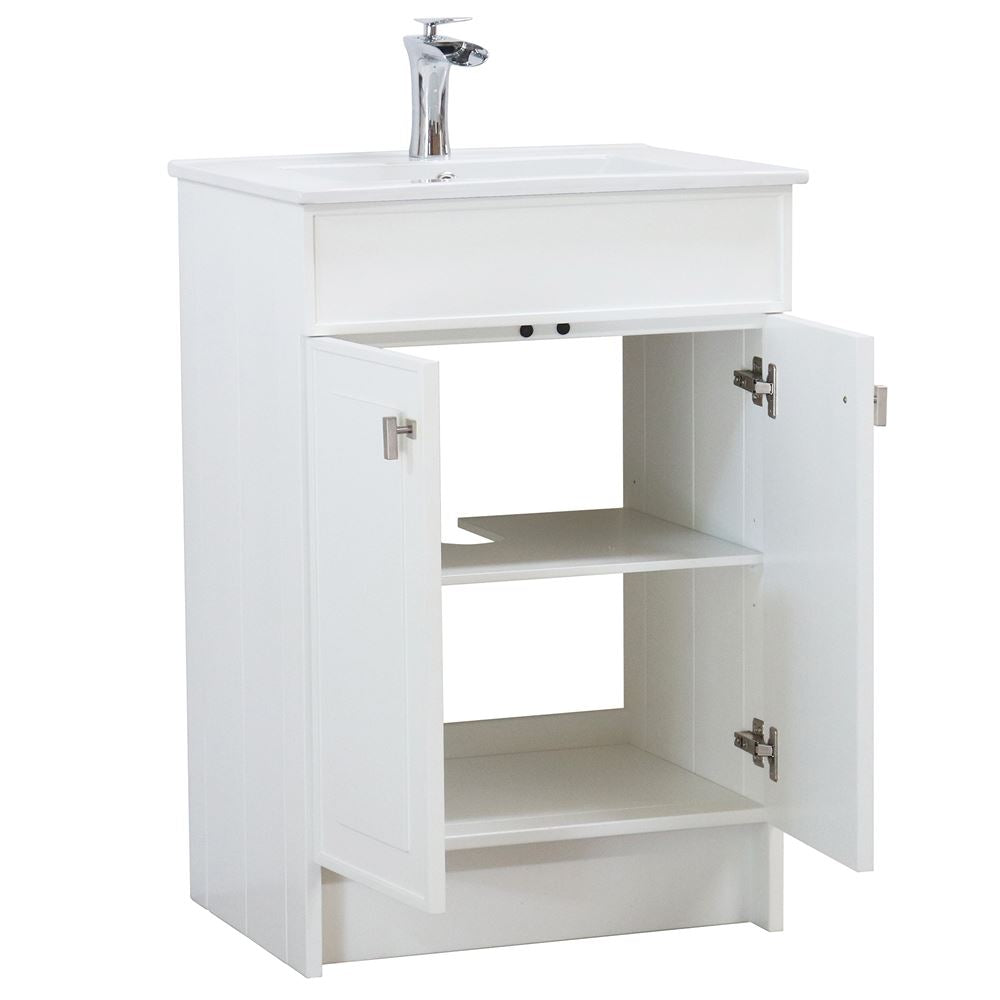 Bellaterra Home F24B-BN-CE 24" White Single Foldable Sink Vanity with White Ceramic Top