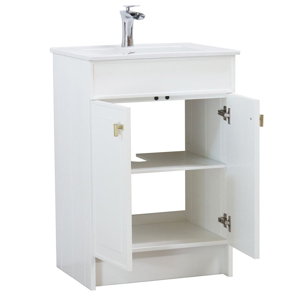 Bellaterra Home F24B-GD-CE 24" White Single Foldable Sink Vanity with White Ceramic Top