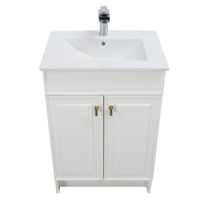 Bellaterra Home F24B-GD-CE 24" White Single Foldable Sink Vanity with White Ceramic Top