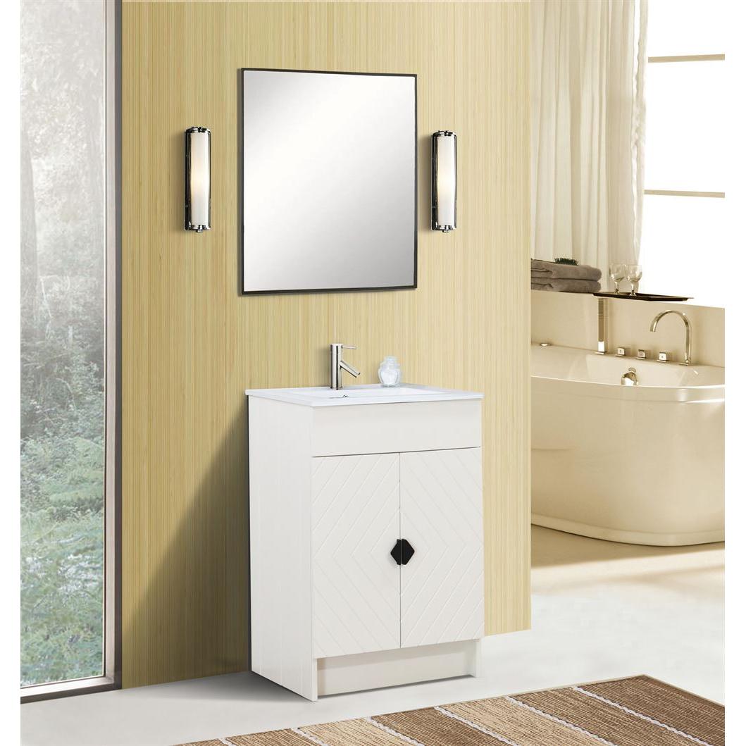 Bellaterra Home F24C-BL-CE 24" White Single Foldable Sink Vanity with White Ceramic Top
