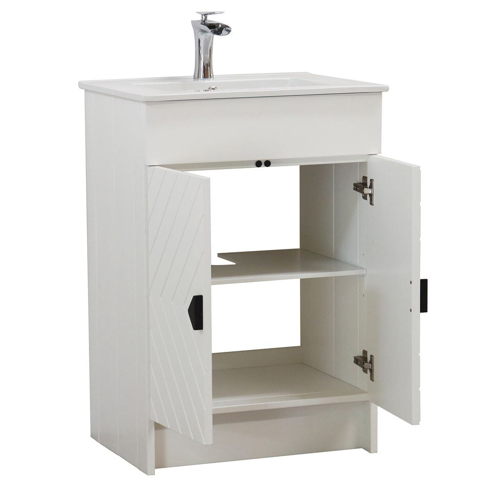 Bellaterra Home F24C-BL-CE 24" White Single Foldable Sink Vanity with White Ceramic Top