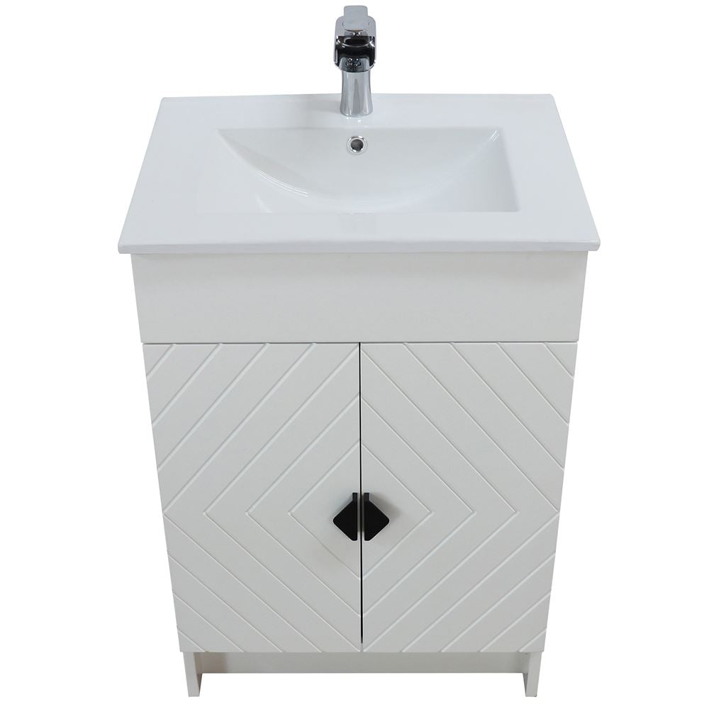 Bellaterra Home F24C-BL-CE 24" White Single Foldable Sink Vanity with White Ceramic Top