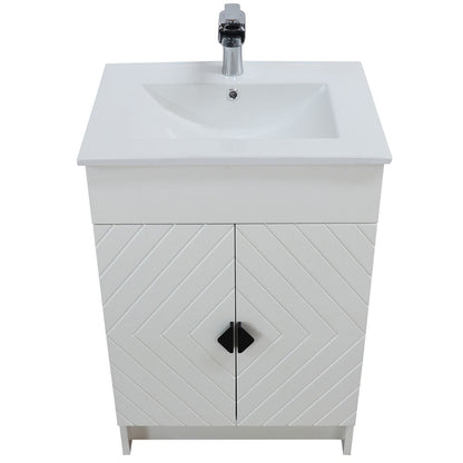 Bellaterra Home F24C-BL-CE 24" White Single Foldable Sink Vanity with White Ceramic Top