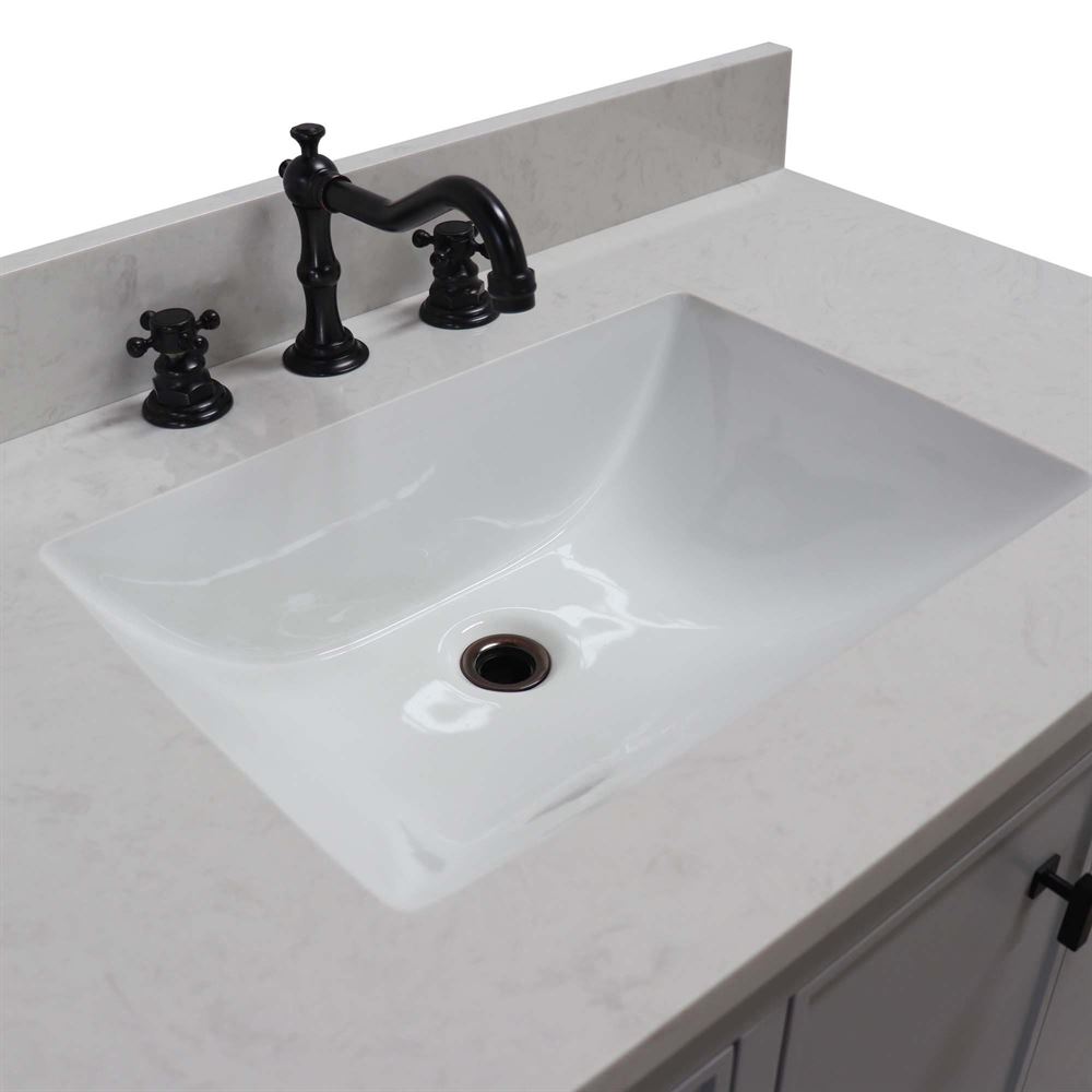 Bellaterra Home G3722-BL-FG-AQ 37" French Gray Single Sink Vanity With Engineered Stone Top and Black Hardware