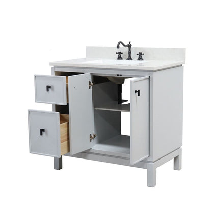 Bellaterra Home G3722-BL-FG-AQ 37" French Gray Single Sink Vanity With Engineered Stone Top and Black Hardware