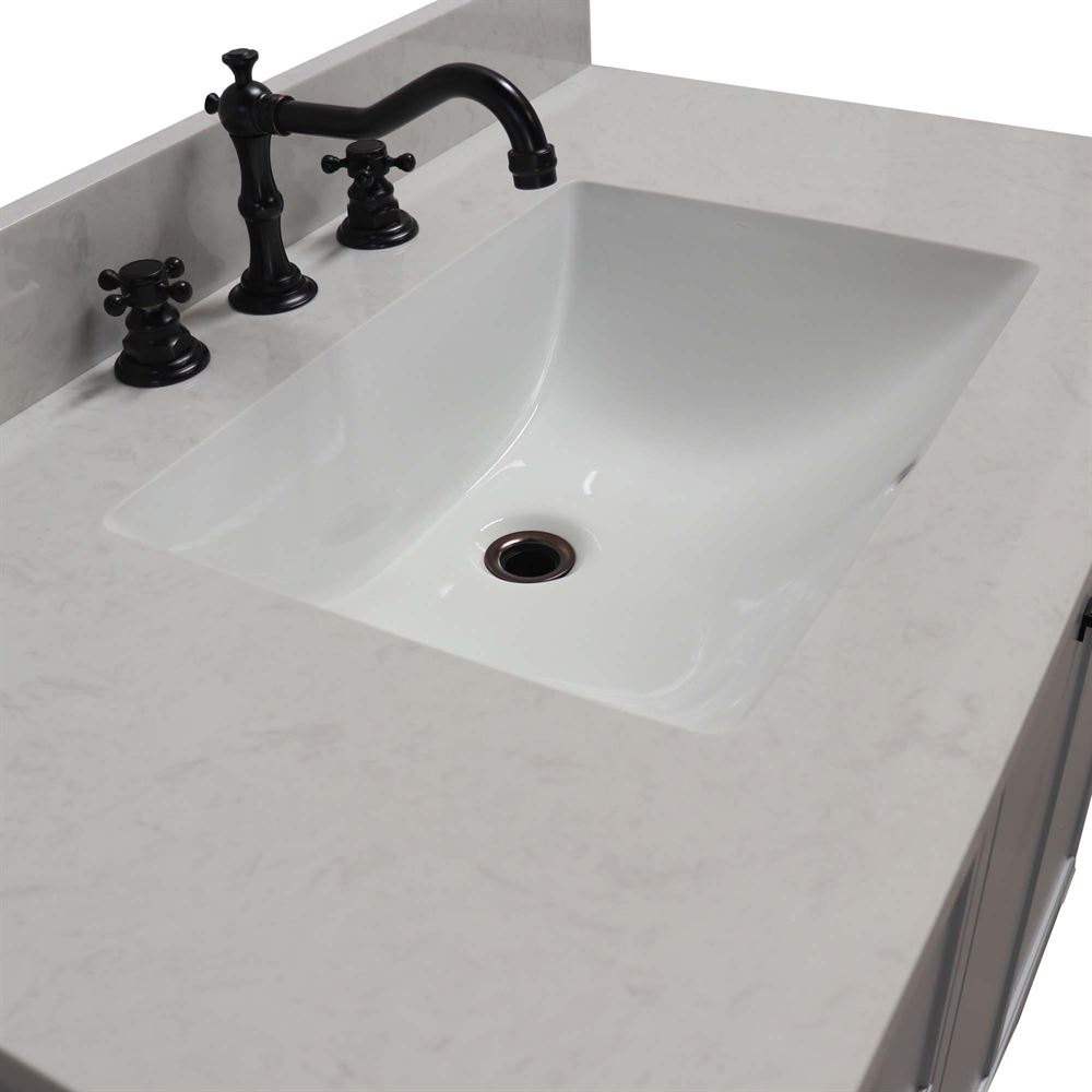 Bellaterra Home G3722-BL-FG-AQ 37" French Gray Single Sink Vanity With Engineered Stone Top and Black Hardware