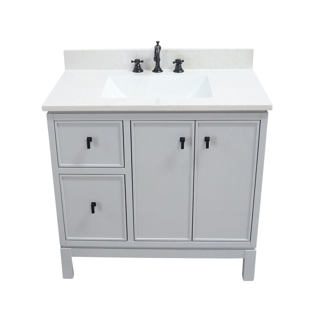 Bellaterra Home G3722-BL-FG-AQ 37" French Gray Single Sink Vanity With Engineered Stone Top and Black Hardware