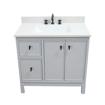 Bellaterra Home G3722-BL-FG-AQ 37" French Gray Single Sink Vanity With Engineered Stone Top and Black Hardware