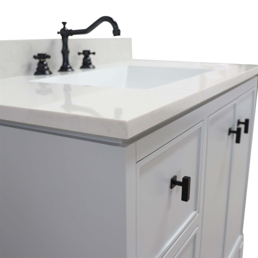 Bellaterra Home G3722-BL-FG-AQ 37" French Gray Single Sink Vanity With Engineered Stone Top and Black Hardware