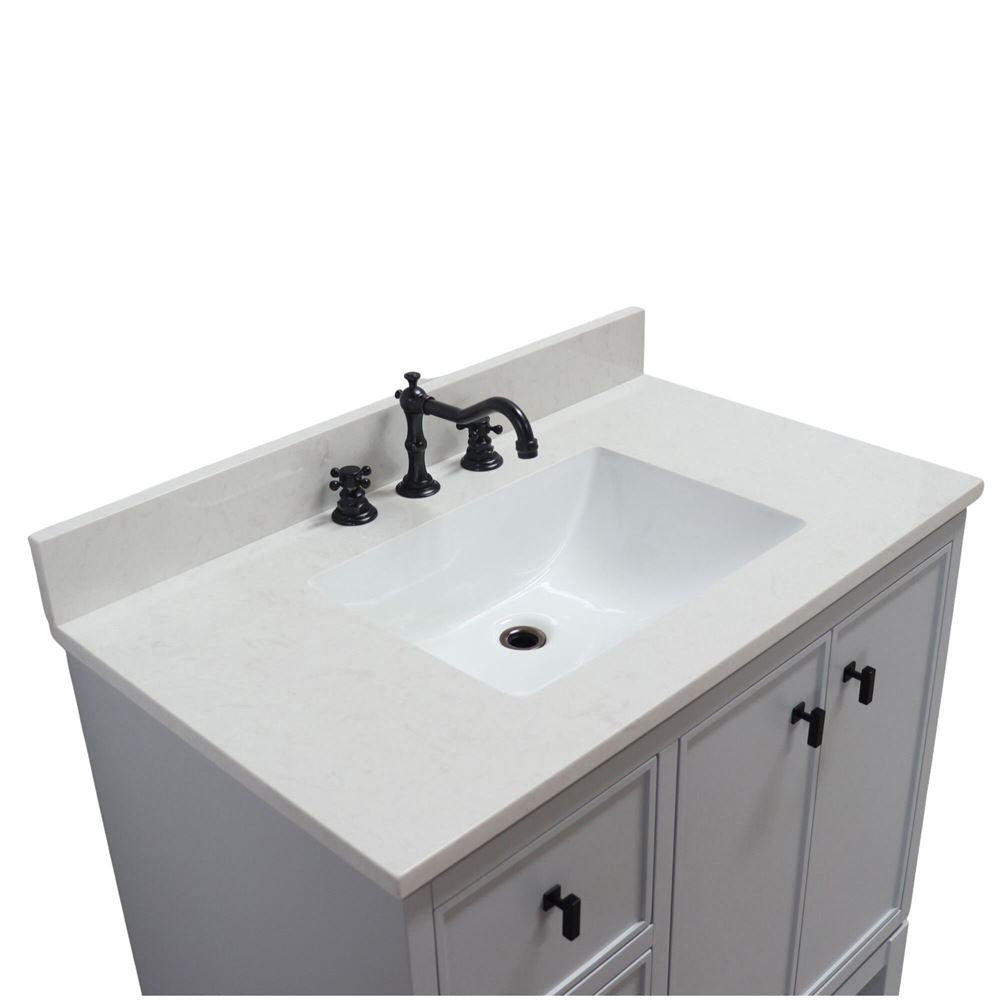 Bellaterra Home G3722-BL-FG-AQ 37" French Gray Single Sink Vanity With Engineered Stone Top and Black Hardware