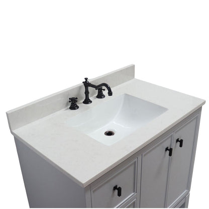 Bellaterra Home G3722-BL-FG-AQ 37" French Gray Single Sink Vanity With Engineered Stone Top and Black Hardware