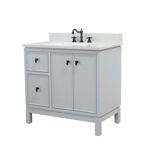 Bellaterra Home G3722-BL-FG-AQ 37" French Gray Single Sink Vanity With Engineered Stone Top and Black Hardware