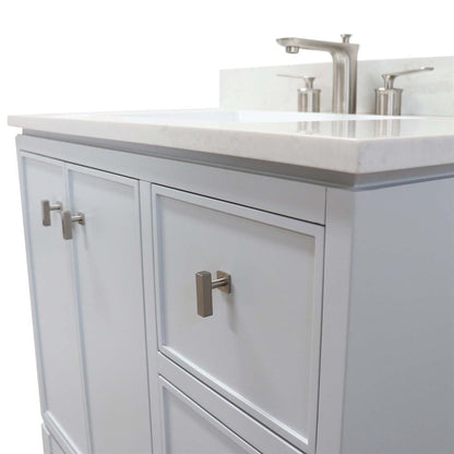 Bellaterra Home G3722-BN-FG-AQ 37" French Gray Single Sink Vanity With Engineered Stone Top and Brushed Nickel Hardware