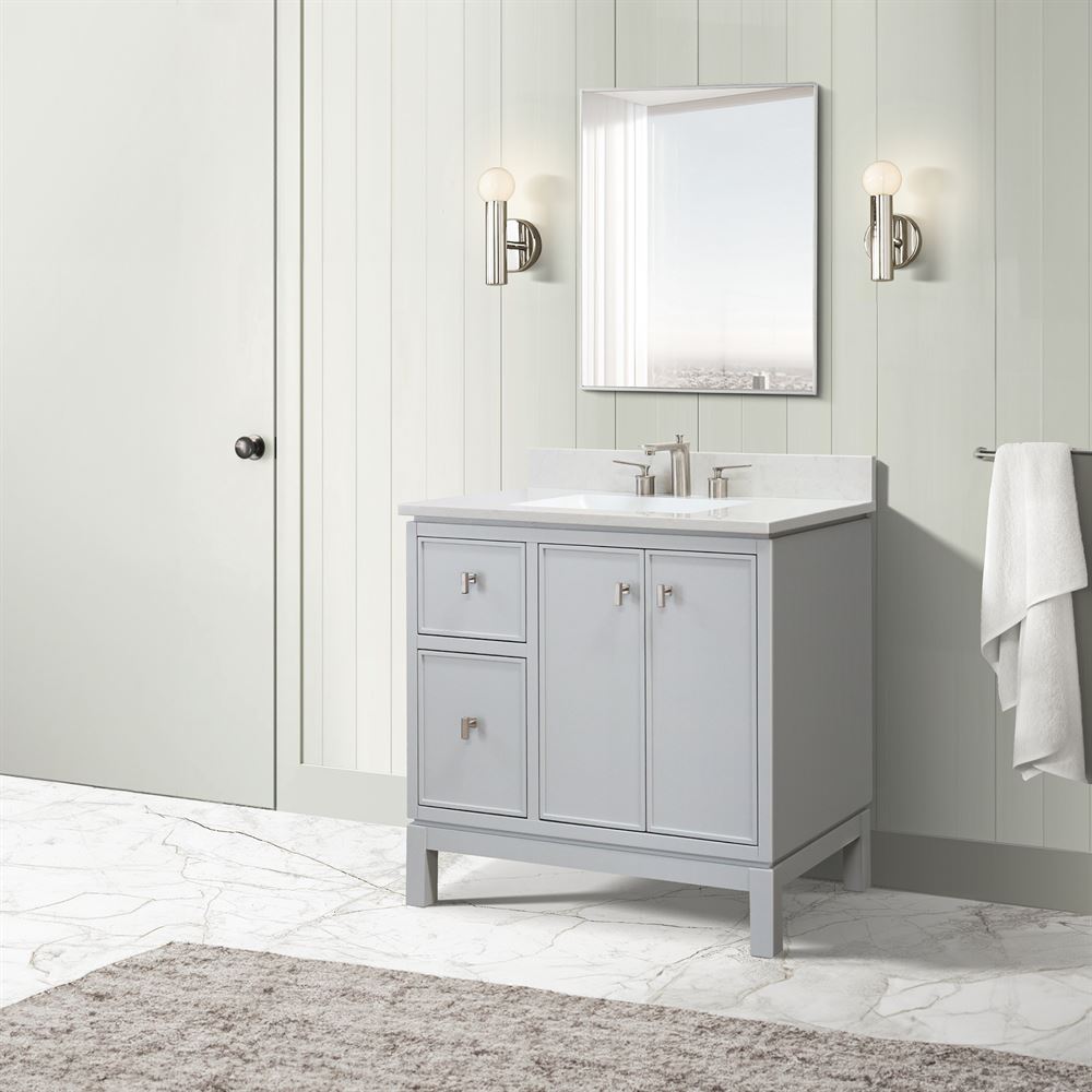 Bellaterra Home G3722-BN-FG-AQ 37" French Gray Single Sink Vanity With Engineered Stone Top and Brushed Nickel Hardware