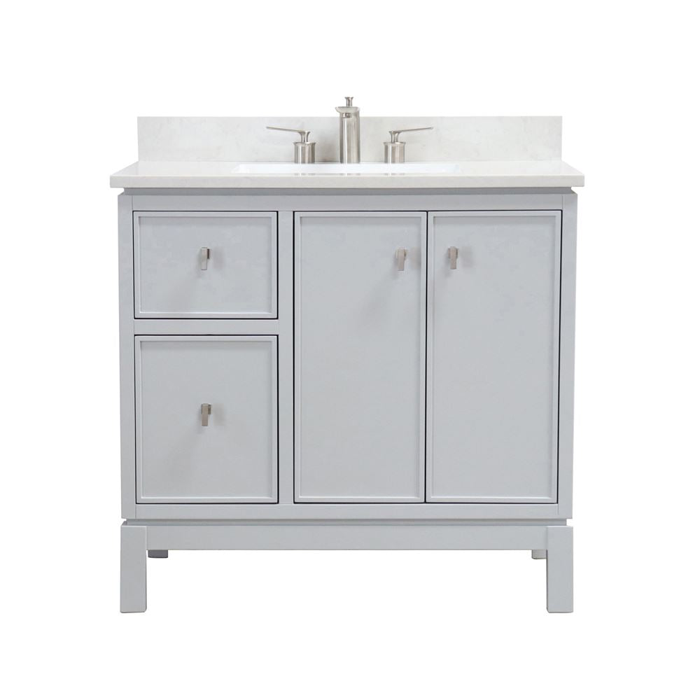 Bellaterra Home G3722-BN-FG-AQ 37" French Gray Single Sink Vanity With Engineered Stone Top and Brushed Nickel Hardware