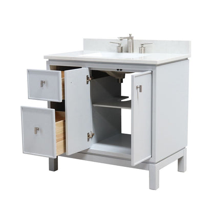 Bellaterra Home G3722-BN-FG-AQ 37" French Gray Single Sink Vanity With Engineered Stone Top and Brushed Nickel Hardware