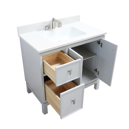 Bellaterra Home G3722-BN-FG-AQ 37" French Gray Single Sink Vanity With Engineered Stone Top and Brushed Nickel Hardware