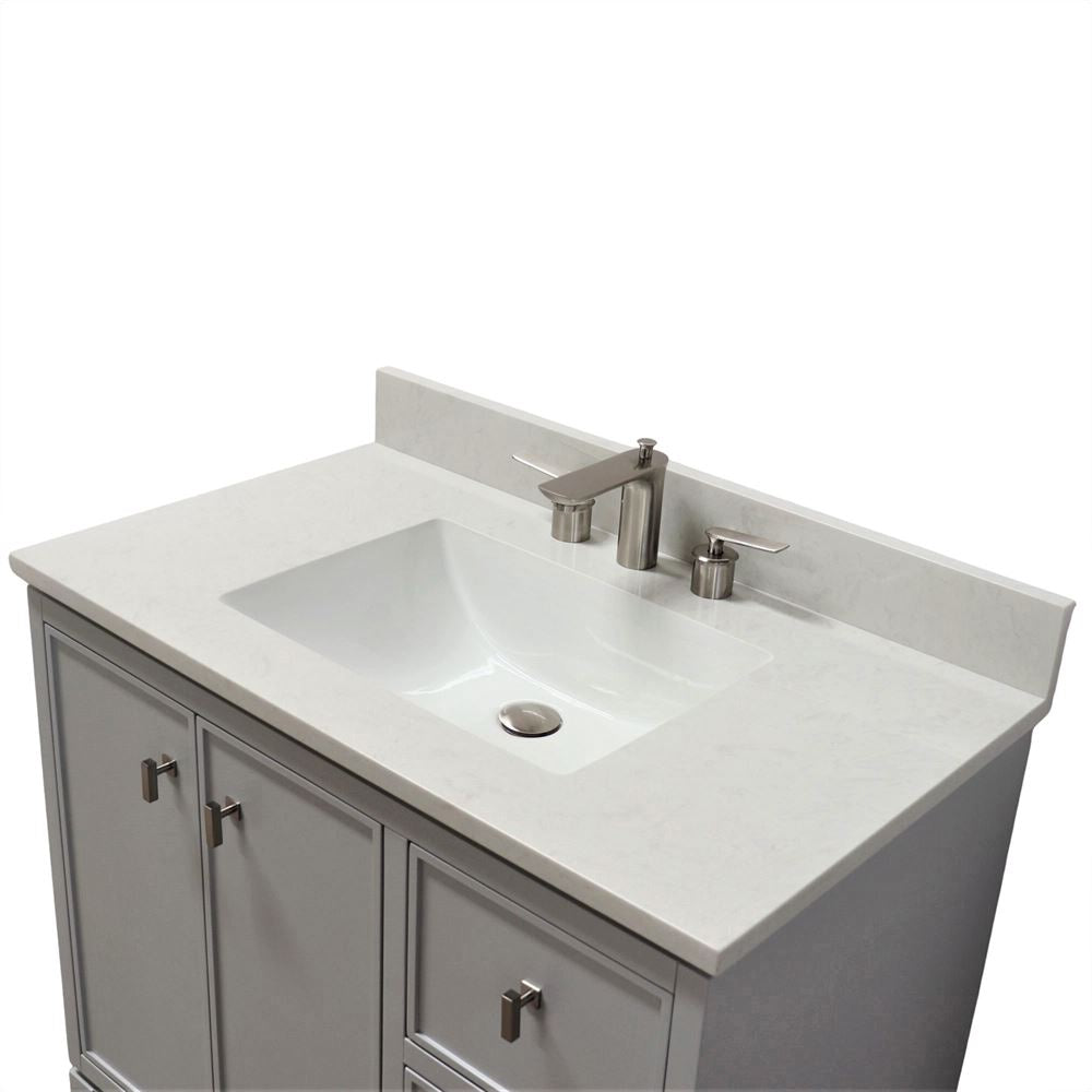 Bellaterra Home G3722-BN-FG-AQ 37" French Gray Single Sink Vanity With Engineered Stone Top and Brushed Nickel Hardware