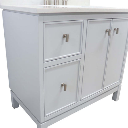 Bellaterra Home G3722-BN-FG-AQ 37" French Gray Single Sink Vanity With Engineered Stone Top and Brushed Nickel Hardware