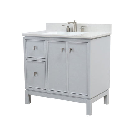 Bellaterra Home G3722-BN-FG-AQ 37" French Gray Single Sink Vanity With Engineered Stone Top and Brushed Nickel Hardware