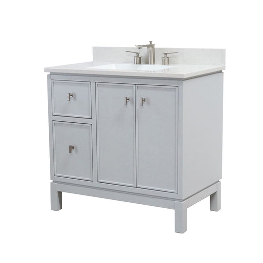 Bellaterra Home G3722-BN-FG-AQ 37" French Gray Single Sink Vanity With Engineered Stone Top and Brushed Nickel Hardware