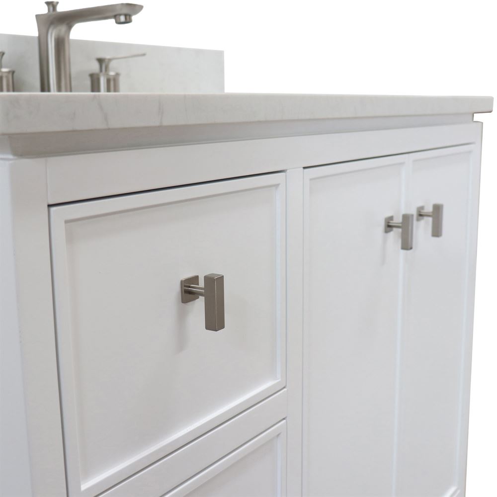 Bellaterra Home G3722-BN-WH-AQ 37" White Single Sink Vanity With Engineered Stone Top and Brushed Nickel Hardware