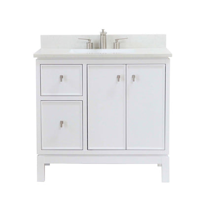 Bellaterra Home G3722-BN-WH-AQ 37" White Single Sink Vanity With Engineered Stone Top and Brushed Nickel Hardware