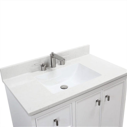 Bellaterra Home G3722-BN-WH-AQ 37" White Single Sink Vanity With Engineered Stone Top and Brushed Nickel Hardware