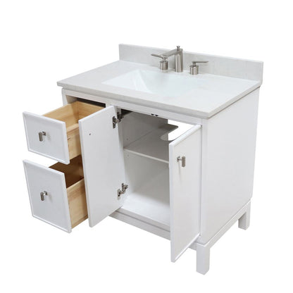 Bellaterra Home G3722-BN-WH-AQ 37" White Single Sink Vanity With Engineered Stone Top and Brushed Nickel Hardware