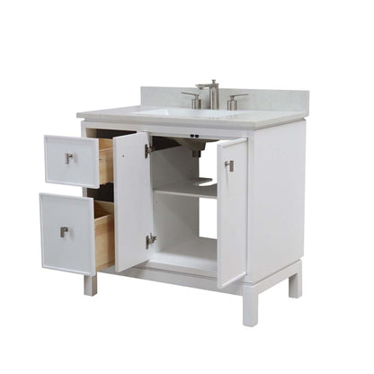 Bellaterra Home G3722-BN-WH-AQ 37" White Single Sink Vanity With Engineered Stone Top and Brushed Nickel Hardware
