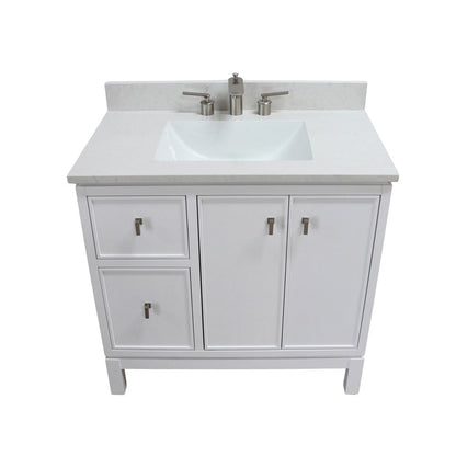 Bellaterra Home G3722-BN-WH-AQ 37" White Single Sink Vanity With Engineered Stone Top and Brushed Nickel Hardware