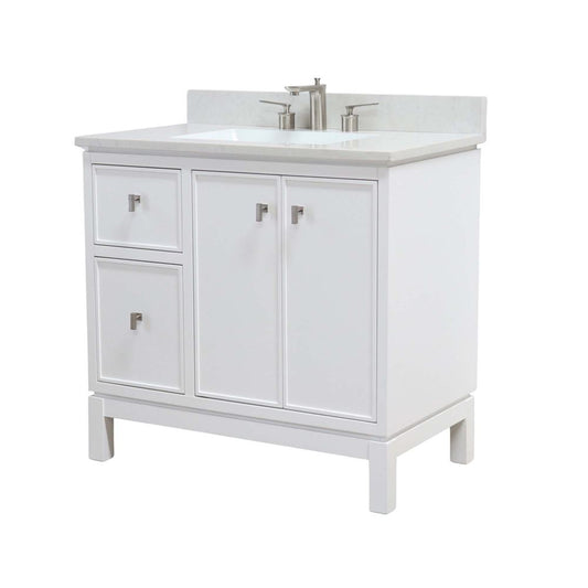Bellaterra Home G3722-BN-WH-AQ 37" White Single Sink Vanity With Engineered Stone Top and Brushed Nickel Hardware