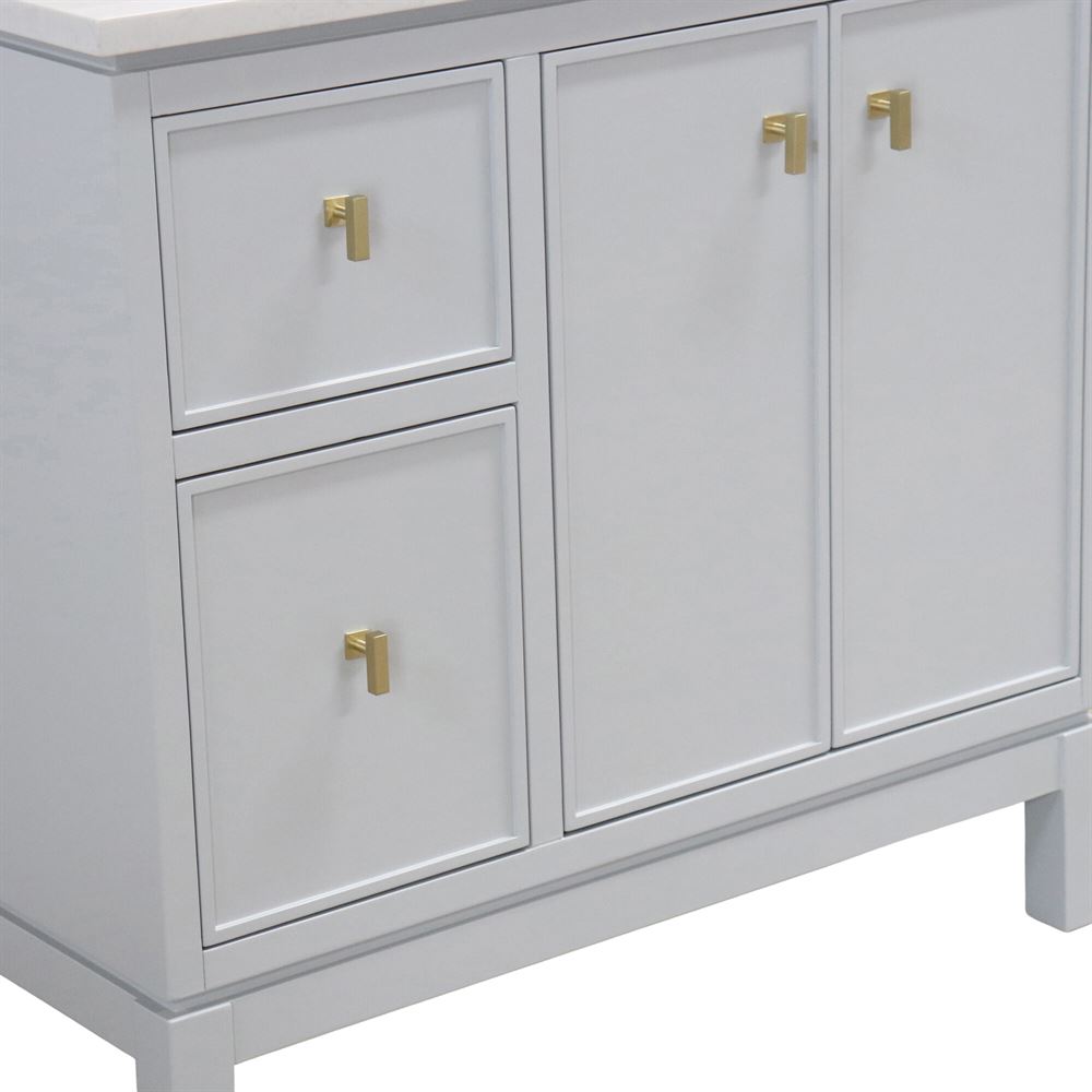 Bellaterra Home G3722-GD-FG-AQ 37" French Gray Single Sink Vanity With Engineered Stone Top and Gold Hardware