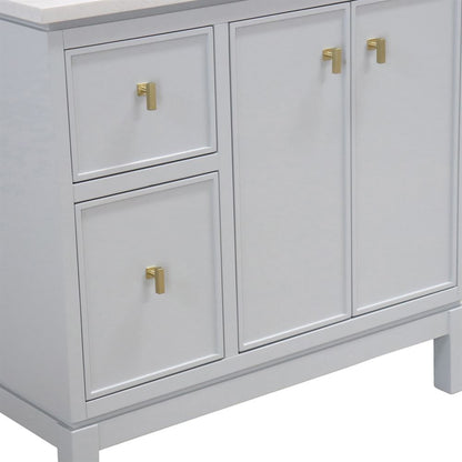 Bellaterra Home G3722-GD-FG-AQ 37" French Gray Single Sink Vanity With Engineered Stone Top and Gold Hardware