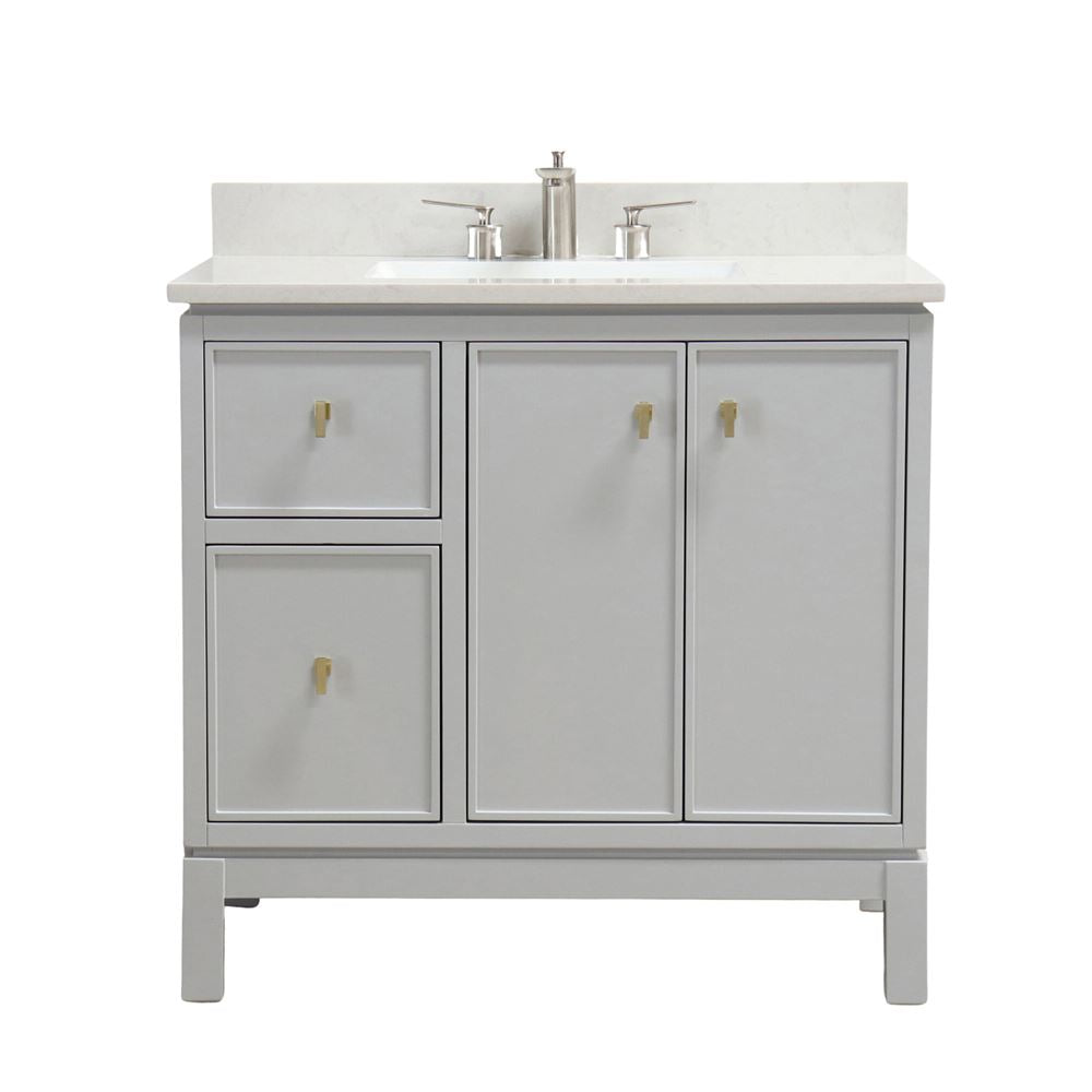 Bellaterra Home G3722-GD-FG-AQ 37" French Gray Single Sink Vanity With Engineered Stone Top and Gold Hardware