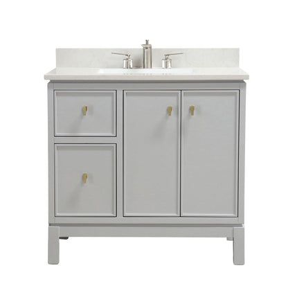 Bellaterra Home G3722-GD-FG-AQ 37" French Gray Single Sink Vanity With Engineered Stone Top and Gold Hardware
