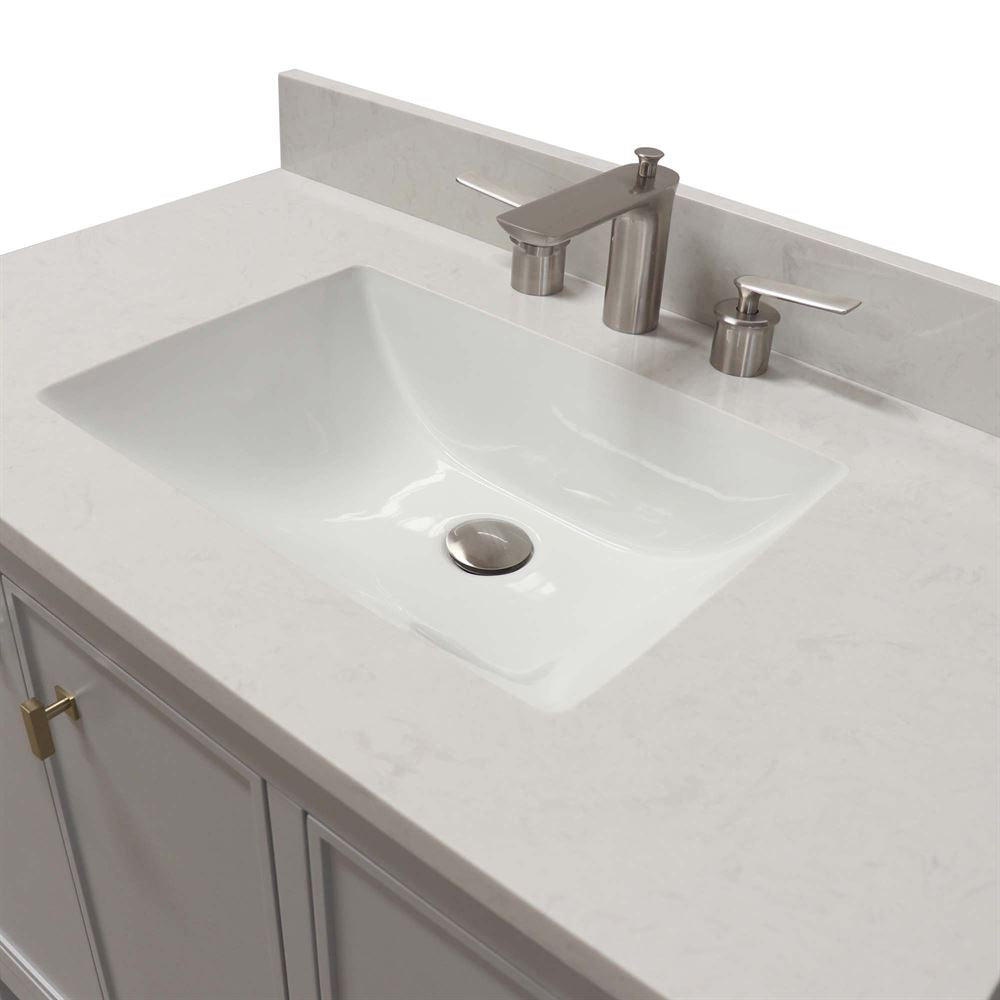 Bellaterra Home G3722-GD-FG-AQ 37" French Gray Single Sink Vanity With Engineered Stone Top and Gold Hardware