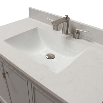 Bellaterra Home G3722-GD-FG-AQ 37" French Gray Single Sink Vanity With Engineered Stone Top and Gold Hardware