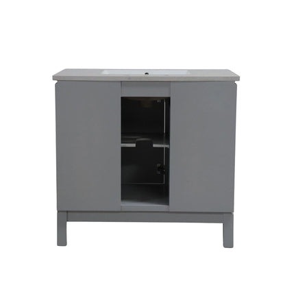 Bellaterra Home G3722-GD-FG-AQ 37" French Gray Single Sink Vanity With Engineered Stone Top and Gold Hardware