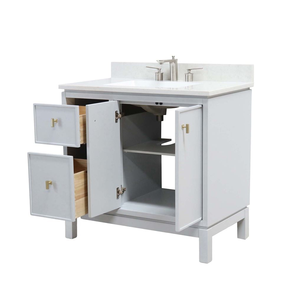 Bellaterra Home G3722-GD-FG-AQ 37" French Gray Single Sink Vanity With Engineered Stone Top and Gold Hardware