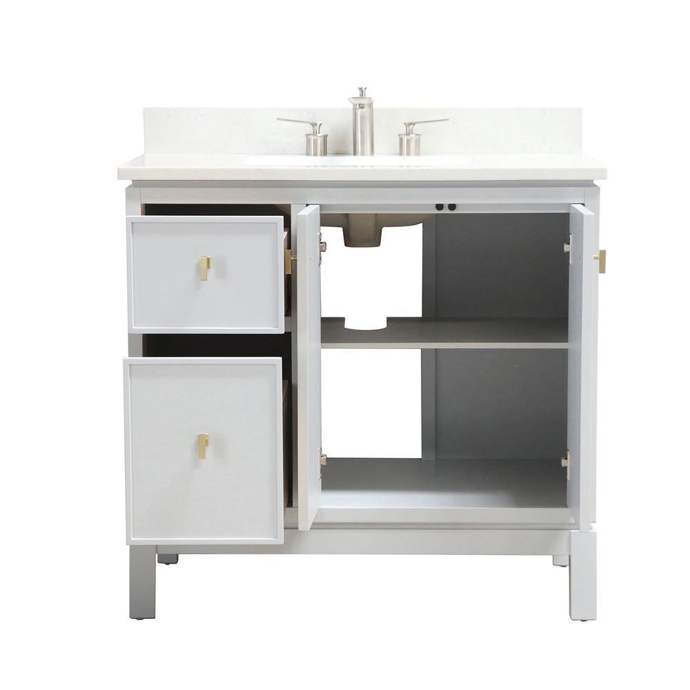 Bellaterra Home G3722-GD-FG-AQ 37" French Gray Single Sink Vanity With Engineered Stone Top and Gold Hardware