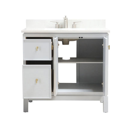 Bellaterra Home G3722-GD-FG-AQ 37" French Gray Single Sink Vanity With Engineered Stone Top and Gold Hardware