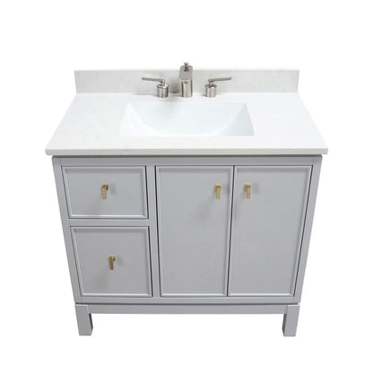 Bellaterra Home G3722-GD-FG-AQ 37" French Gray Single Sink Vanity With Engineered Stone Top and Gold Hardware