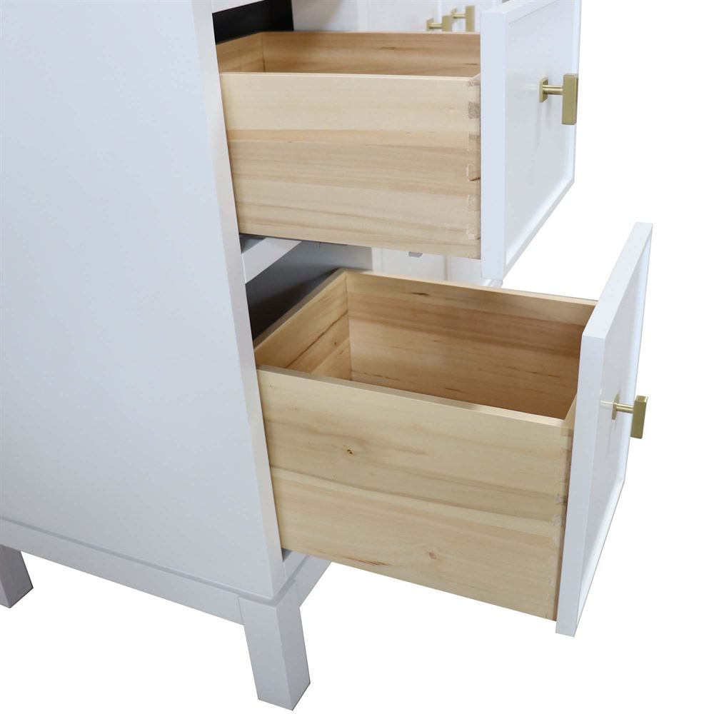 Bellaterra Home G3722-GD-WH-AQ 37" White Single Sink Vanity With Engineered Stone Top and Gold Hardware